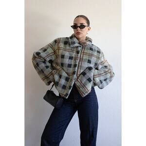 ACOA Size Medium Plaid Faux Fur Jacket